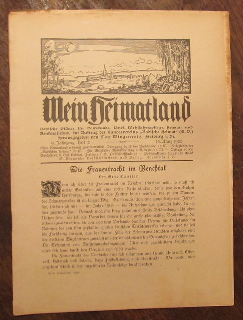 Wingenroth, Max (Hg.)  Mein Heimatland, Heft 2, 1922 (Badische Blätter für Volkskunde, ländliche Wohlfahrtspflege, Heimat- und Denkmalschutz) 