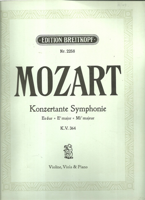 Mozart, Wolfgang Amadeus  Konzertante Symphonie für Violine, Viola mit Pianoforte in Es dur; K.V. 364 (Bearb. Rudolf Tillmetz) 