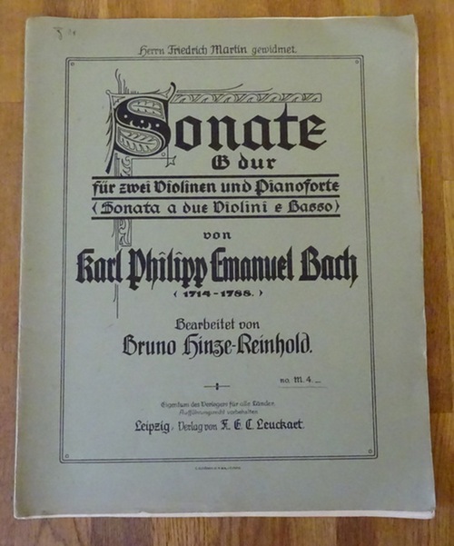 Bach, Karl Philipp Emanuel  Sonate B dur für zwei Violinen und Pianoforte (Sonata a due Violini e Basso; bearb. v. Bruno Hinze-Reinhold) 