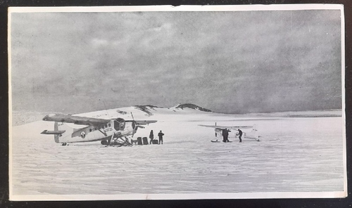   Grußkarte des Fliegers der Expedition Roger Feynoul, (Otter and Cessna aircraft establishing depot 250km to the south of base Roi Baudouin (BDAE 1966), (Expeditions Antarctiques Belges; Belgische Antarctische Expedition; Belgian Antarctic Expeditions) 