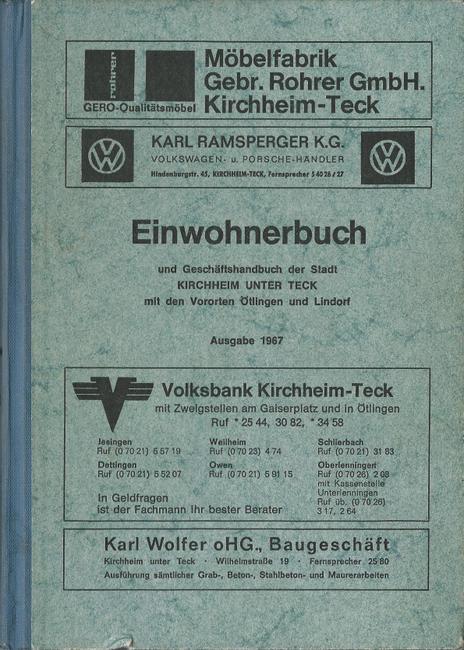   Einwohnerbuch und Geschäftshandbuch der Stadt Kirchheim unter Teck mit den Vororten Ötlingen und Lindorf 