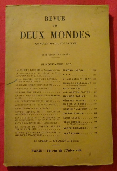 Buloz, Francois (Fondateur)  Revue des Deux Mondes 15 Novembre 1935 