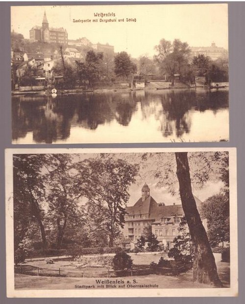   2 Ansichtskarten AK Weißenfels a.S. Stadtpark mit Blick auf Oberrealschule 