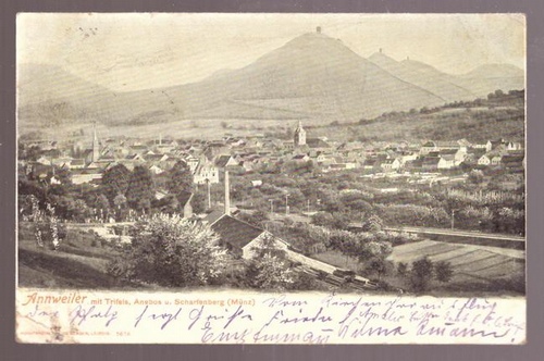   Ansichtskarte AK Annweiler mit Trifels, Anebos u. Scharfenberg (Münz) 