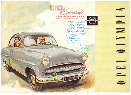 Autohaus Fritz Opel  Orig. Werbeprospekt für Opel Olympia (1,5 L, 40 PS) 