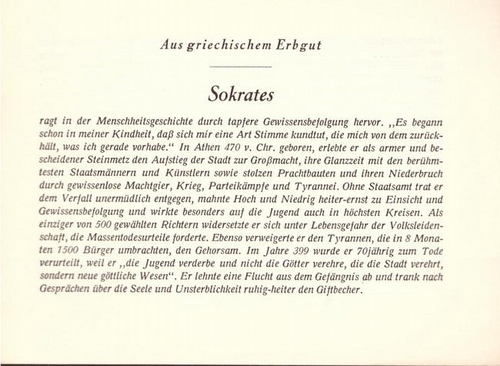 Mensching, Wilhelm (Bückeburg, Freundschaftsheim)  Sokrates (a.d. Reihe: "Aus griechischem Erbgut") 