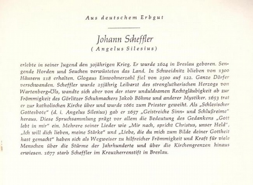 Mensching, Wilhelm (Bückeburg, Freundschaftsheim) und Willy Schlüter  Johann Scheffler (Angelus Silesius) (a.d. Reihe: "Aus deutschem Erbgut") 