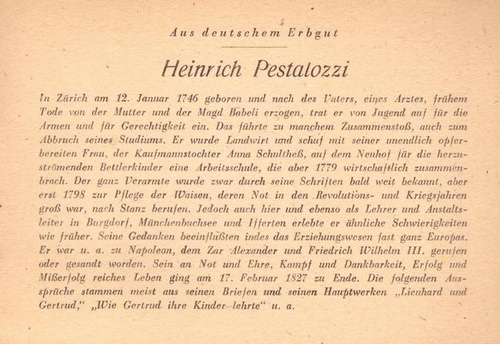 Mensching, Wilhelm (Bückeburg, Freundschaftsheim) und August Kricke  Heinrich Pestalozzi (a.d. Reihe: "Aus deutschem Erbgut") 