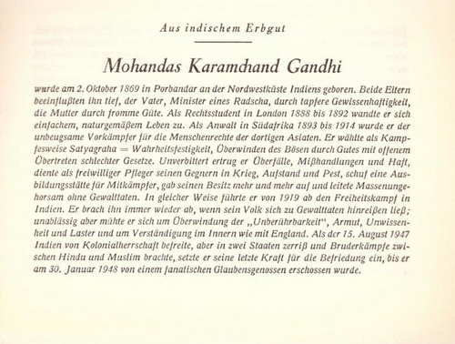 Mensching, Wilhelm (Bückeburg, Freundschaftsheim)  Mohandas Karamchand Gandhi (a.d. Reihe: "Aus indischem Erbgut") 
