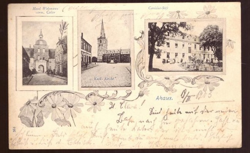   Ansichtskarte AK Ahaus. Hotel Welsmann, Canisius Stift, Kath. Kirche 