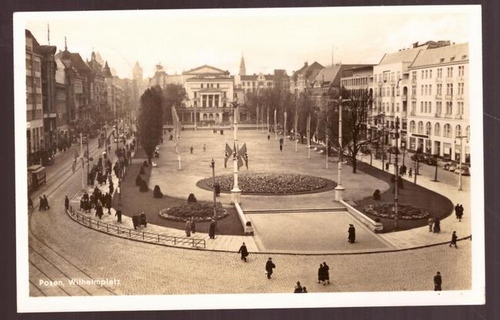   Ansichtskarte AK Posen. Wilhelmplatz (zur Nazizeit mit Beflaggung) 