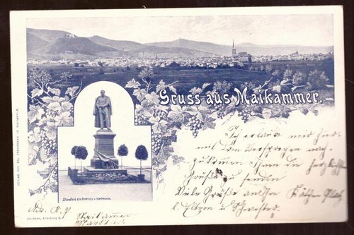   Ansichtskarte AK Gruss aus Maikammer (Totalansicht und Standbild General von Hartmann) 