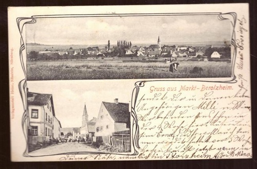   Ansichtskarte AK Gruss aus Markt Berolzheim. Totalansicht u. Dorfstrasse 