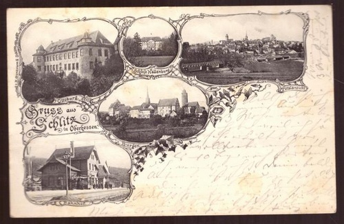   Ansichtskarte AK Gruß aus Schlitz (5 Motive) (Ottoburg, Schloß Hallenburg, Totalansicht, Burgen, Bahnhof) 