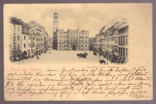   Ansichtskarte Gruß aus Zittau. Marktplatz mit Rathhaus 