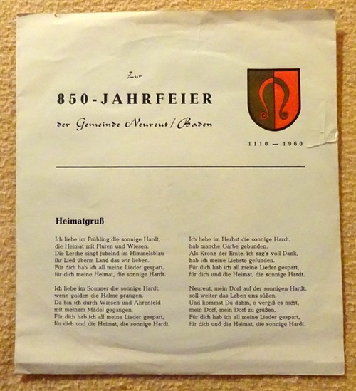 Hansen  Zur 850-Jahrfeier der Gemeinde Neureut / Baden 1110-1960 (Single-Platte 45Umin) 