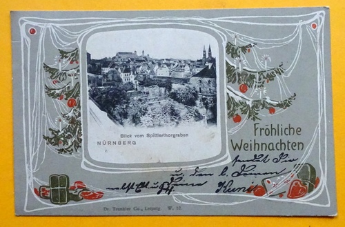   Ansichtskarte AK Gruss aus Nürnberg. Blick vom Spittlerthorgraben (Fröhliche Weihnachten. Jugendstil) 