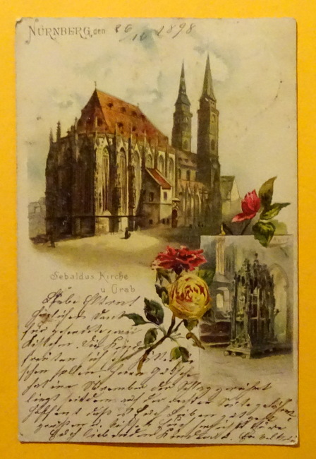   Ansichtskarte AK Nürnberg. Sebaldus Kirche u. Grab (Farblitho mit Rosen) 