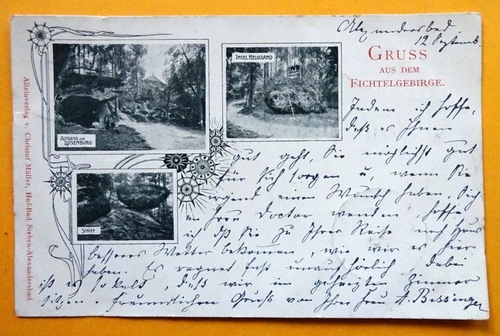   Ansichtskarte AK Gruss aus dem Fichtelgebirge (3 Motive) (Aufgang zur Luisenburg, Insel Helgoland, Schiff) 