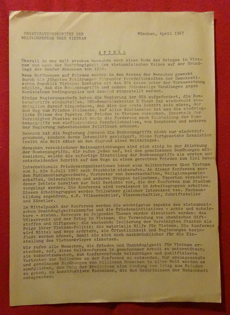   Flugblatt "Appell" zur Beendigung des Vietnamkrieges München, April 1967 