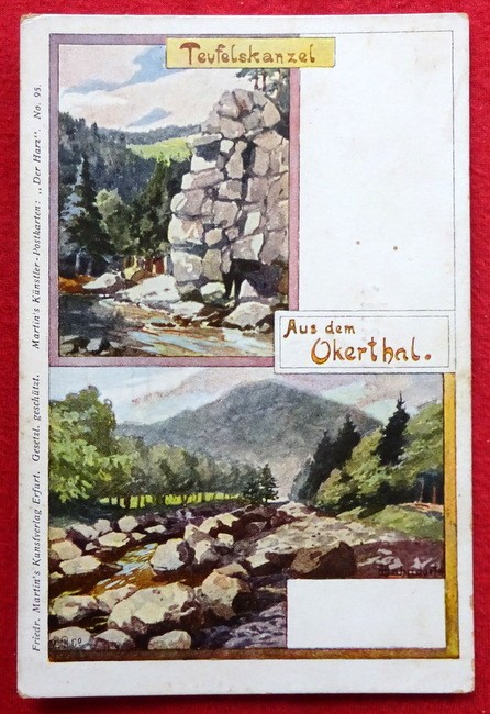   Ansichtskarte AK Aus dem Okerthal. Teufelskanzel (Künstlerkarte v. H. Bahndorf) 