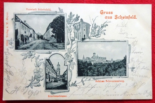   Ansichtskarte AK Gruß aus Scheinfeld. Vorstadt, Kirchenstrasse, Schloss Schwarzenberg 