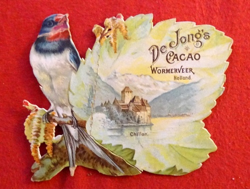 De Jong  Werbekarte für De Jong`s Cacao Wormerveer Holland (mit Abbildung Schloß Chillon) (hinten dt.-holländischer Text) 