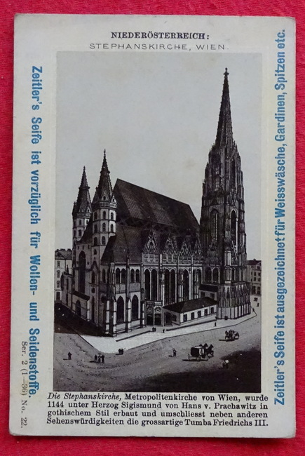 Zeitler  Werbekarte Zeitler`s Seife mit Litho Niederösterreich: Stephanskirche Wien 