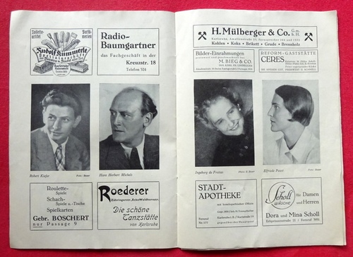 Staatsheater Karlsruhe  Programmheft des Badischen Staatstheater Karlsruhe Spielzeit 1938/39 (= Bühnenblätter des Badischen Staatstheaters Karlsruhe Nr. 17) 
