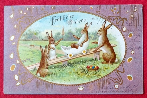   Ansichtskarte AK Fröhliche Ostern (Osterhasen beim Spielen) 