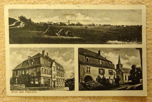   Ansichtskarte AK Gruß aus Malborn (3 Motive: Totalansicht, Schule, Kirche) 