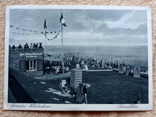   Ansichtskarte AK Nordseebad Wilhelmshaven Strandleben mit Imbißhalle "Zum Schwalbennest" 