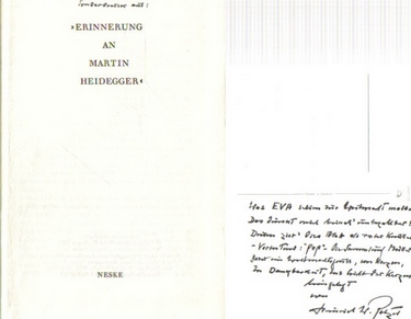 Petzet, Heinrich Wiegand,  Die Bremer Freunde, (den Bremer Hörerinnen der Freiburger Semester 1929/30 gewidmet), (Sonderdruck aus: Erinnerung an Martin Heidegger), 