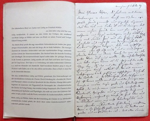 Liebig, Justus von  Der faksimilierte Brief von Justus von Liebig an Friedrich Wöhler 
