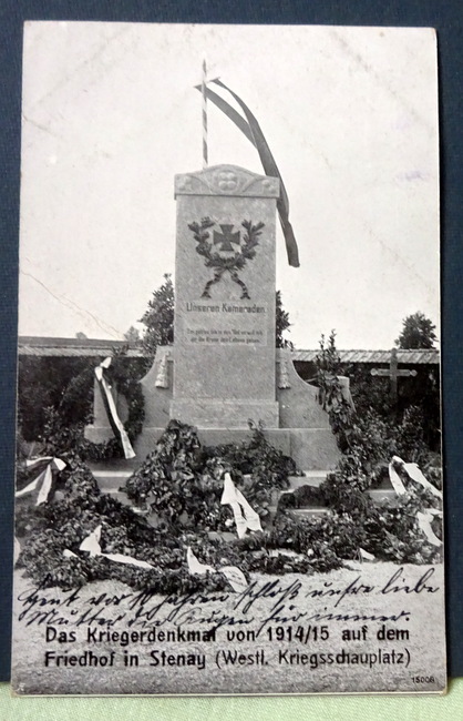   Ansichtskarte AK Das Kriegerdenkmal von 1914/15 auf dem Friedhof in Stenay (Westl. Kriegsschauplatz) 