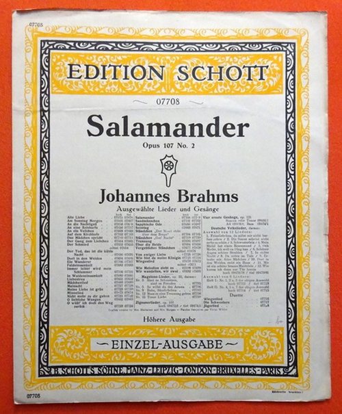 Brahms, Johannes  Notenheft "Salamander Opus 107 No. 2" Höhere Ausgabe 