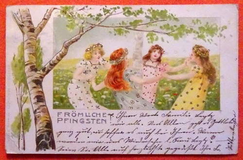   Ansichtskarte AK Fröhliche Pfingsten (4 Mädchen im Tanzreigen) 
