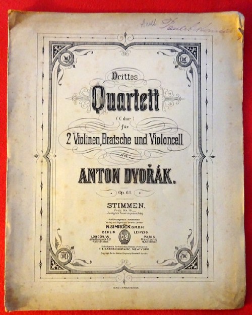 Dvorak, Antonin  Drittes Quartett (C dur) für zwei Violinen, Bratsche und Violoncello Op. 61 (Violino I) 