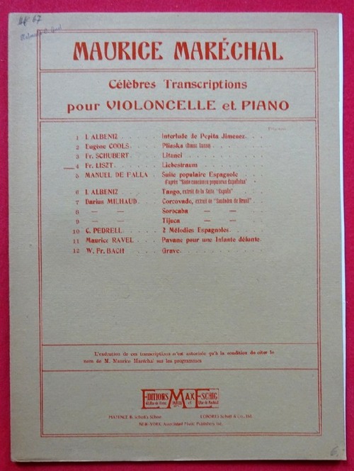 Liszt, Franz  Liebestraum (Transcriptions pour Violoncelle et Piano par Maurice Marechal) 