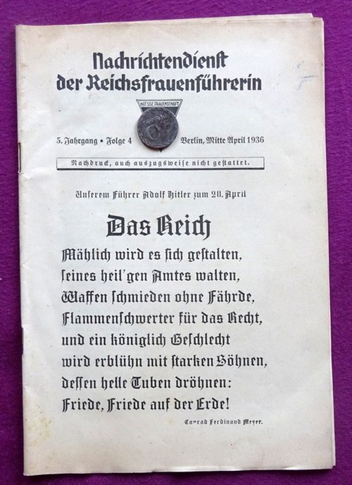 Kirmsse, Erica  Nachrichtendienst der Reichsfrauenführeri 5. Jahrgang Folge 4. Mitte April 1936 