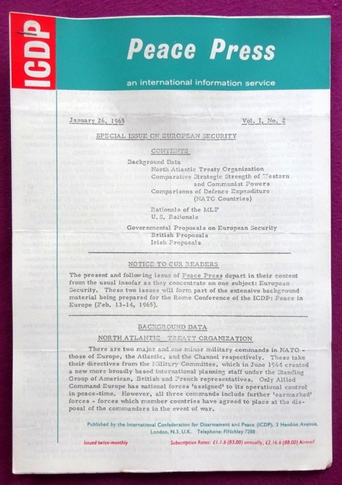 ICDP  Peace Press Vol. I, No. 2 (January 26, 1965) (An international information service) 
