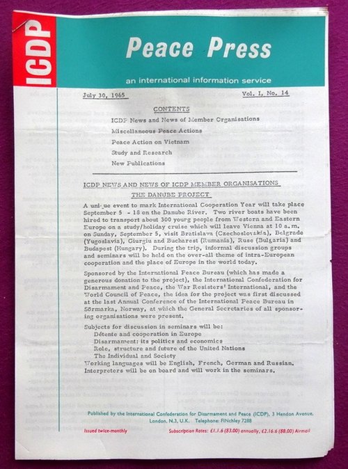 ICDP  Peace Press Vol. I, No. 14 (July 13, 1965) (An international information service) 
