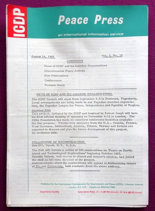 ICDP  Peace Press Vol. I, No. 15 (August 16, 1965) (An international information service) 