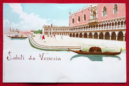   Ansichtskarte AK Saluti da Venezia (Venedig). Farblitho. Palazzo am Canale Grande 