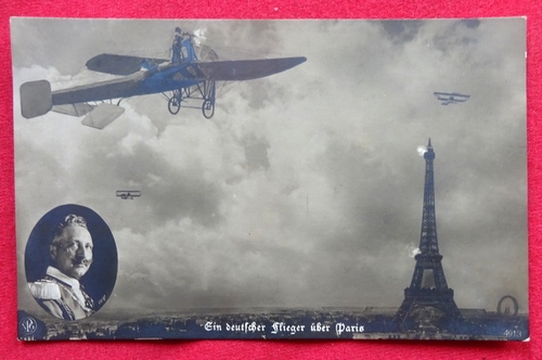   Ansichtskarte. AK Ein deutscher Flieger über Paris 