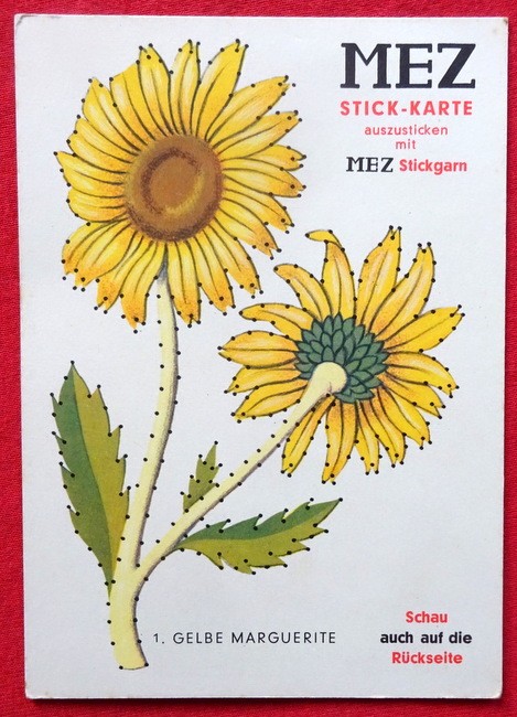 MEZ  MEZ Stick-Karte Nr. 1 Gelbe Marguerite auszusticken mit MEZ-Stickgarn 