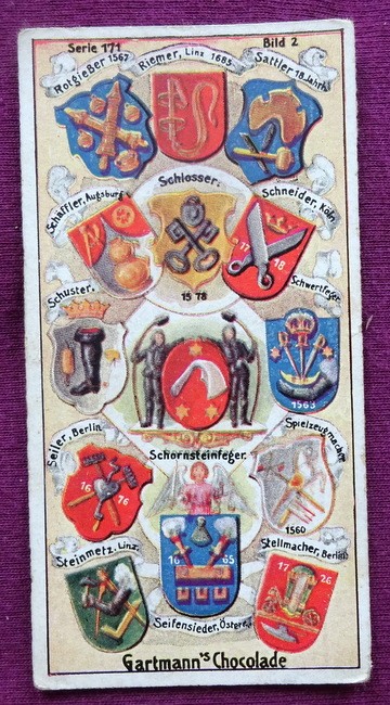   Reklamebild / Kaufmannsbild / Sammelbild Gartmann Chocolade (Serie 171 Bild 2 Die Zunft-Wappen und Handwerker-Insignien) 