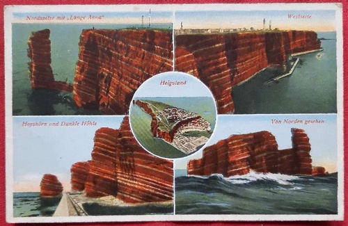   Ansichtskarte AK Helgoland. 5 Motive (Nordspitze mit "Lange Anna", Hoyshörn und Dunkle Höhle, Westseite, Von Norden gesehen und Inselansicht v. oben) 