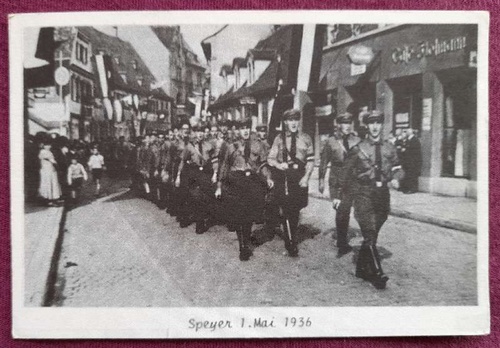   Ansichtskarte AK Speyer 1. Mai 1936 (Aufmarsch der Nationalsozialisten in der Innenstadt) 