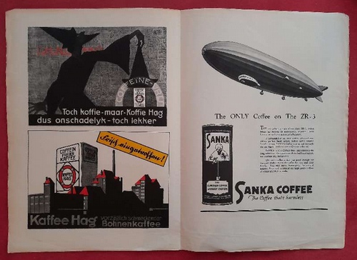 Kaffee Hag  Großer Bogen / Doppelblatt Werbung für Kaffe Hag mit mehreren farbigen Abb. und holländischem bzw. englischem Text 